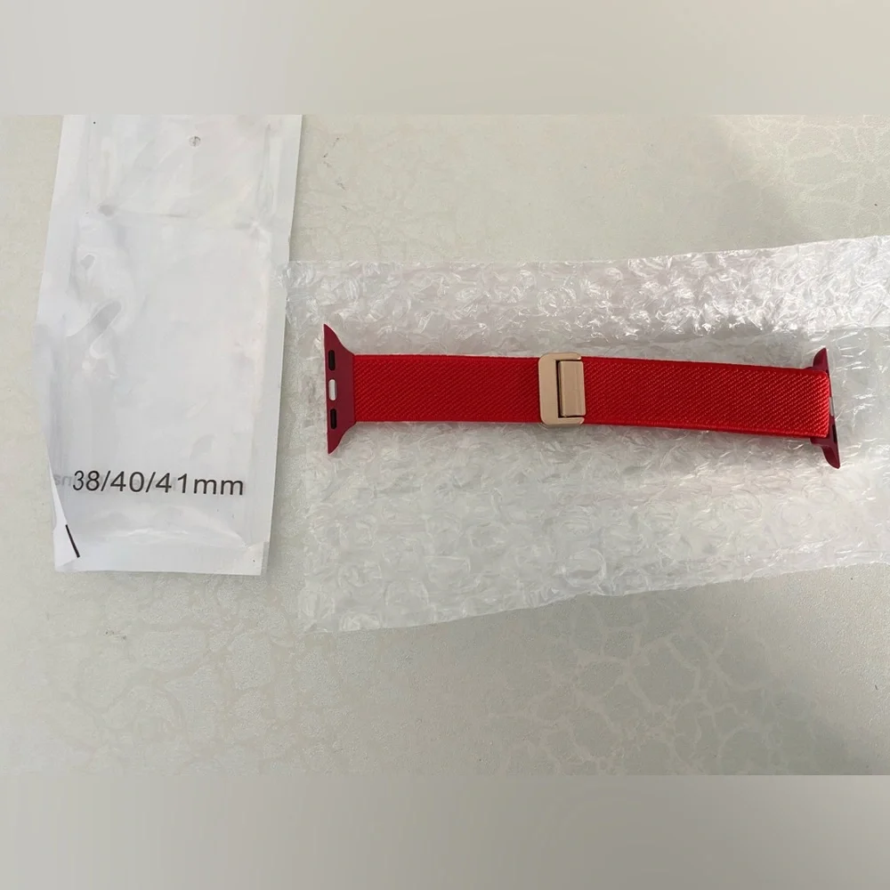 Red adjustable length smart Watch Band with Gold Clasp